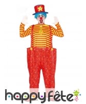 Costume salopette large de clown rouge pour homme