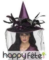 Chapeau sorcière mauve plumes, image 1