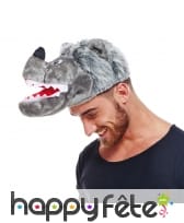 Chapeau tête de loup gris pour adulte
