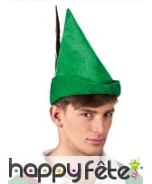 Chapeau vert pointu avec plume, pour adulte