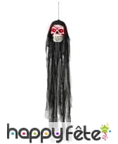 Crâne yeux lumineux avec voile noir, 90cm