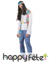 Déguisement bleu et coloré de hippie pour homme, image 1