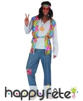 Déguisement bleu et coloré de hippie pour homme, image 3