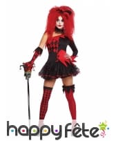Déguisement court rouge noir de femme arlequin
