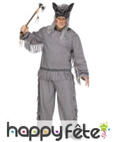 Déguisement de chef Indien tête de loup gris