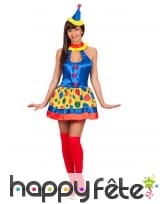 Déguisement de clown multicolore satiné pour femme