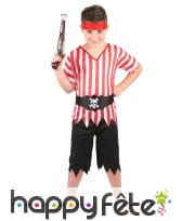 Déguisement d'enfant pirate ligné rouge et blanc, image 1