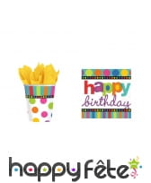 Décos de table d'anniversaire rayures et pois