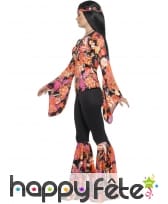 Déguisement femme hippie imprimé fleuri orangé, image 2