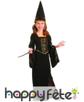Déguisement noir et doré de magicienne pour enfant