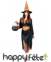Déguisement noir et orange de sorcière araignée, image 1