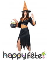 Déguisement noir et orange de sorcière araignée, image 2
