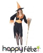 Déguisement noir et orange de sorcière araignée