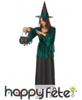 Déguisement noir et vert de sorcière robe dentelée, image 1