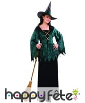 Déguisement noir et vert de sorcière robe dentelée, image 3
