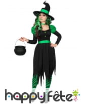 Déguisement noir vert de sorcière adulte