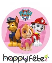 Disque Pat Patrouille rose en sucre de 21cm