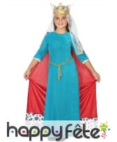 Déguisement petite reine médiévale bleue