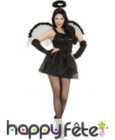 Déguisement robe courte ailée d'ange noir