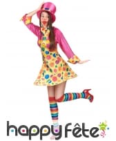 Déguisement robe courte de clown à pois colorés, image 2