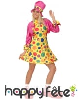Déguisement robe courte de clown à pois colorés