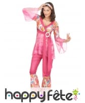 Déguisement rose fleuri de hippie pour femme, image 1