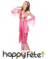 Déguisement rose fleuri de hippie pour femme, image 2