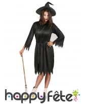 Déguisement robe noire unie mi-courte de sorcière, image 1