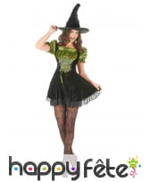 Déguisement vert et noir court de sorcière