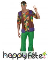 Déguisement vert fleuri hippie pour homme, image 1