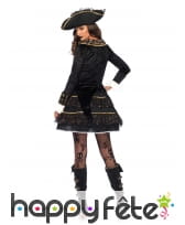 Elegant costume de capitaine femme pirate or noir, image 1