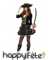 Elegant costume de capitaine femme pirate or noir