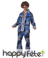 Ensemble Disco camaïeu de bleu motifs fleuris