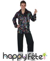 Ensemble disco noire satiné motifs psychédéliques