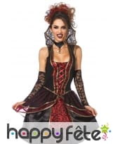 Elegante tenue robe noire et rouge de vampire, image 1