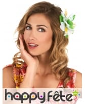 Fleur blanche style hawai sur barrette à cheveux