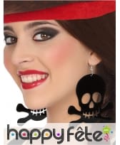 Grande boucles d oreilles noires tête de mort