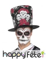 Grand chapeau haut de forme motifs jour des morts