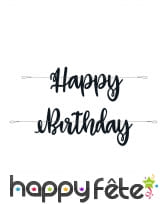 Guirlande de lettres Happy Birhtday noire, 213 cm
