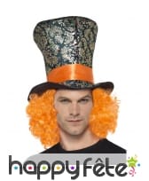 Grand haut de forme du chapelier fou et cheveux