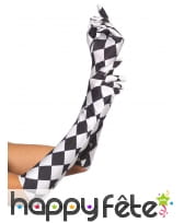 Gants mi-longs arlequin blanc noir
