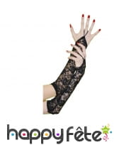 Gants noirs en dentelle avec attache doigt, image 1