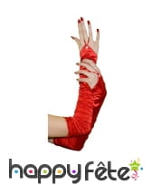 Gants rouges plissés satinés avec attache doigt, image 1