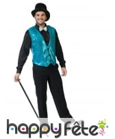 Gilet turquoise recouvert de sequins, pour homme
