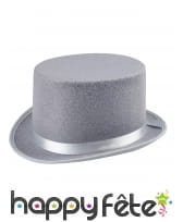 Haut de forme gris avec ruban satiné pour adulte, image 1