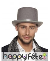 Haut de forme gris avec ruban satiné pour adulte