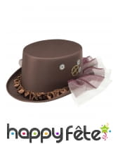 Haut de forme marron Steampunk avec tules, adulte, image 1