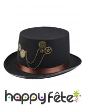 Haut de forme noir steampunk avec engrenages dorés, image 1