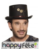 Haut de forme noir steampunk avec engrenages dorés