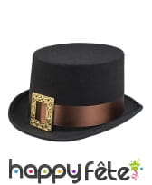 Haut de forme noir steampunk avec ruban marron, image 1